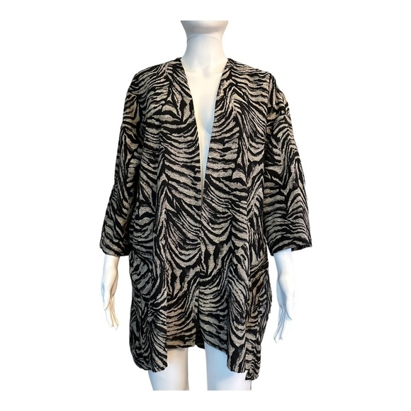 ZARA Basic Women's Size M Oversized Jacket/Coat Animal Print Open Front Pockets - Picture 14 of 16